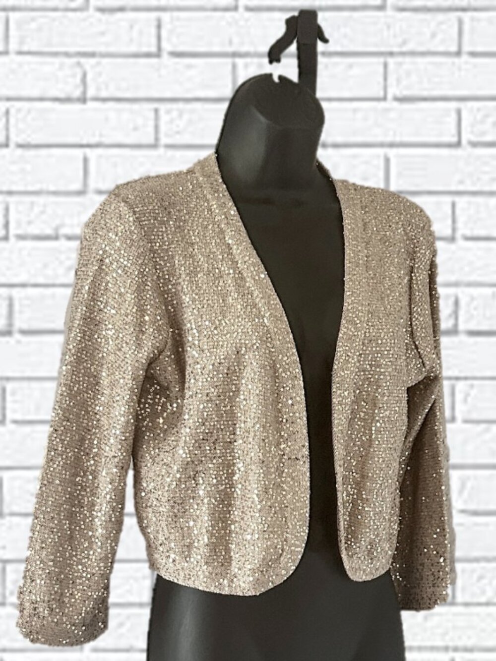 Oscar de la Renta | Gold Metallic Sequined 3/4 Sleeve Bolero